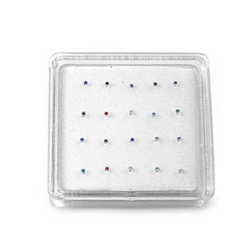 Nose Stud Color Simulated Cubic Zirconia Ball End 925 Sterling Silver 1.5mm-(20 Nose Studs in a Box)